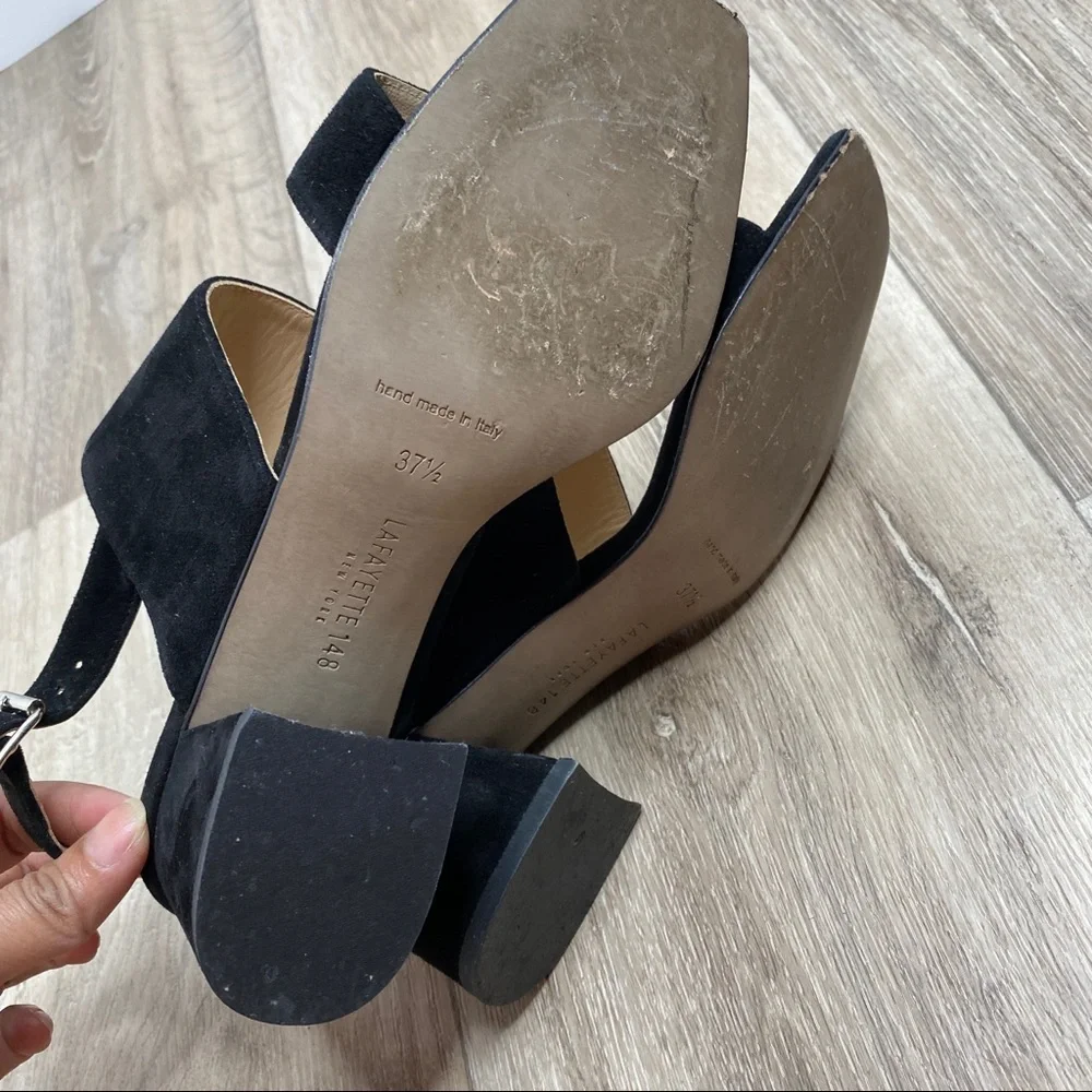 Lafayette 148 New York Black Suede Strappy Block Heel Sandals